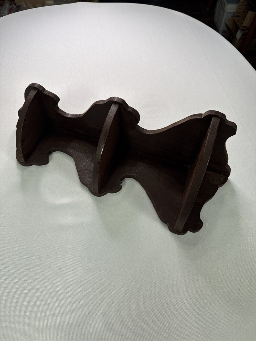 Vintage Hanging Wooden Corner Shelf 3 Tier Scalloped Wall Display Rustic Cottage